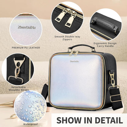 Travel Makeup Bag with Light Up Mirror, Cosmetic Artist Organizer Case with LED Mirror, Travel Makeup Case for Cosmetic Brush Holder Storage, Toiletry Case for Women Gift