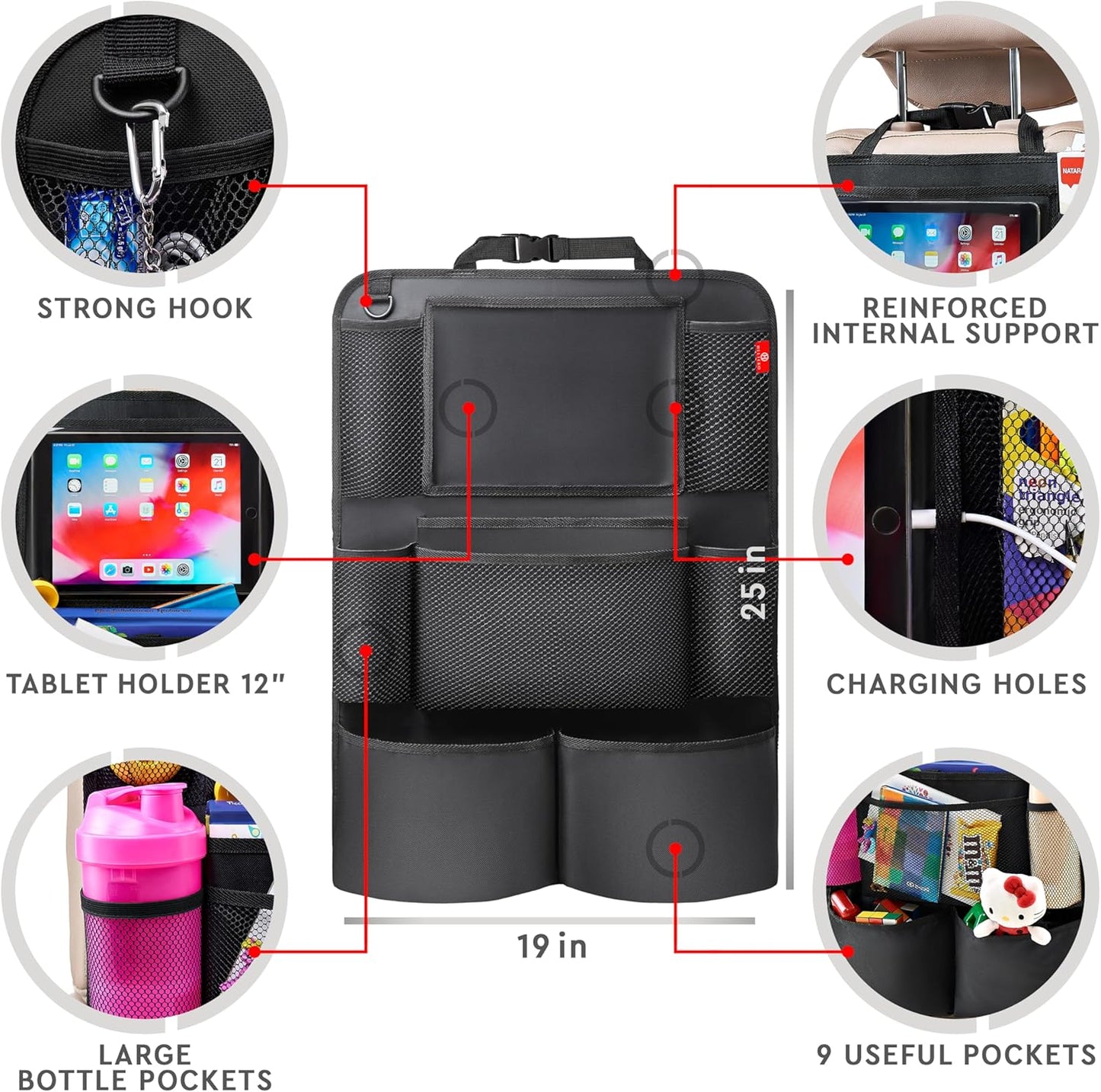 Helteko Backseat Car Organizer, Kick Mats Back Seat Protector with Touch Screen Tablet Holder, Back Seat Organizer for Kids with 9 Storage Pockets, Travel Accessories (2 Pack, Beige)