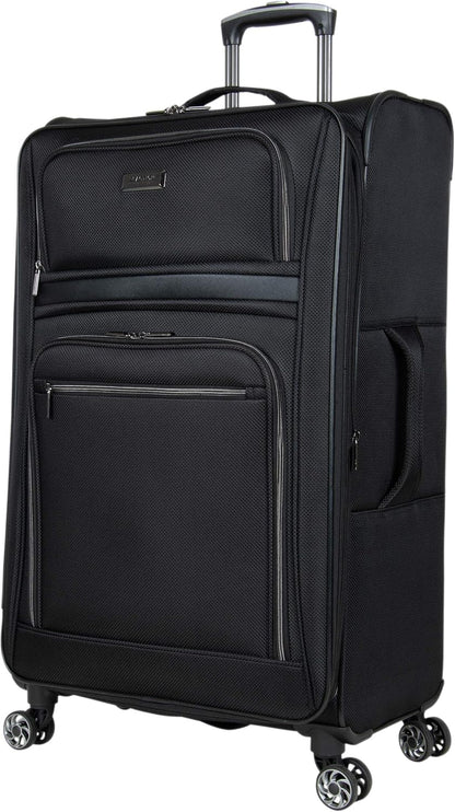 Kenneth Cole REACTION Rugged Roamer Lightweight Softside Expandable 8-Wheel Spinner Luggage, Black, 2-Piece (20” Carry-On/28” Check Size)