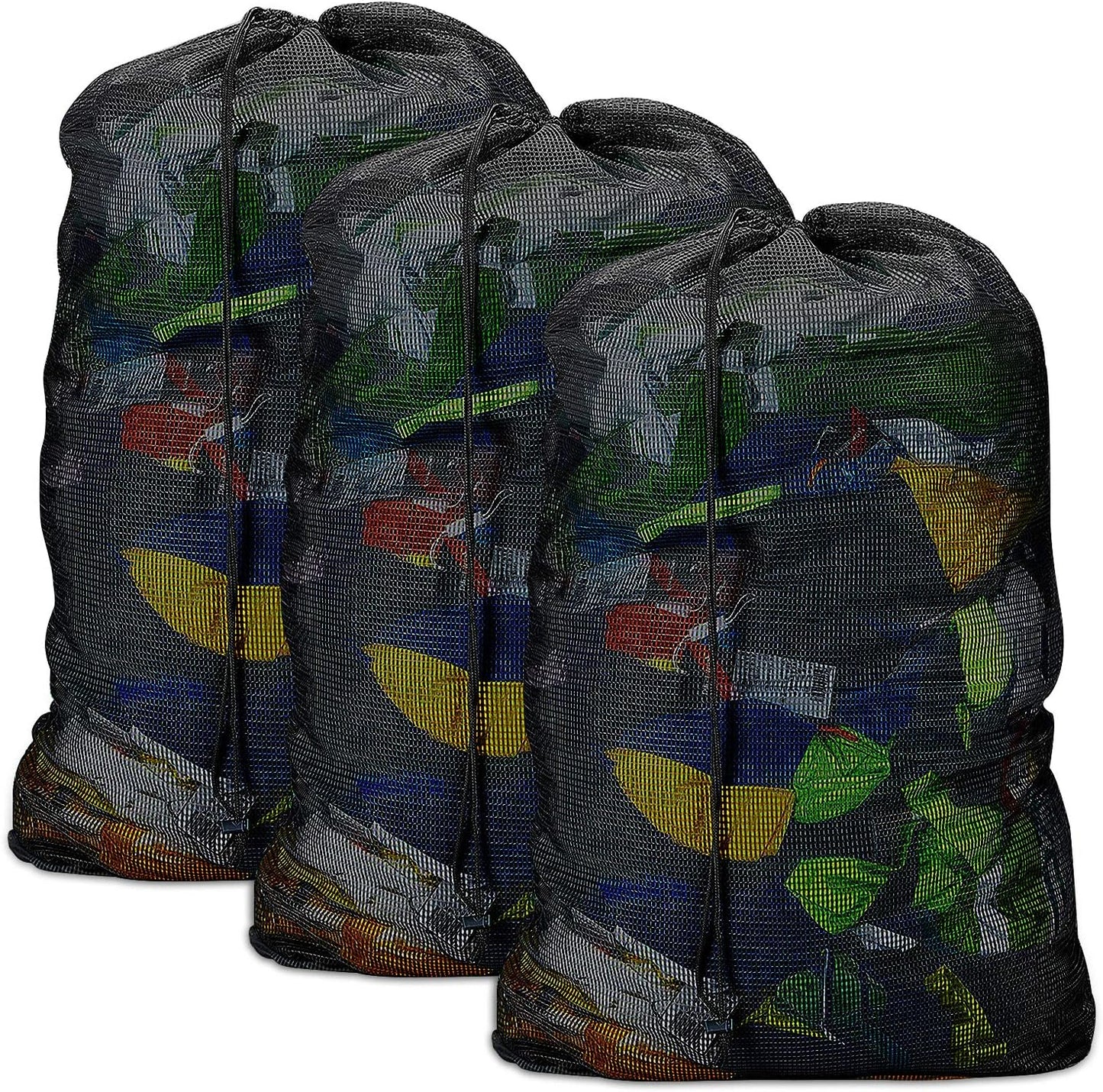 Laundry Bags, Mesh Heavy Duty 24" x 36" with Drawstring Closure, 3-Pack, Black