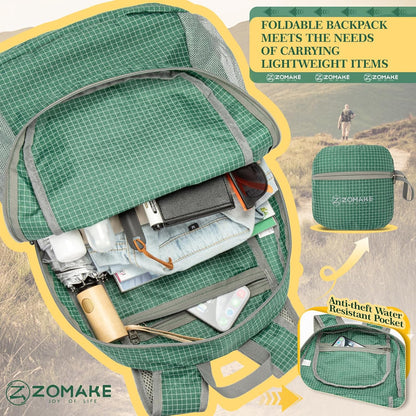 ZOMAKE Ultra Lightweight Hiking Backpack 20L - Packable Small Backpacks Water Resistant Daypack for Women Men(Forest Green Plaid)