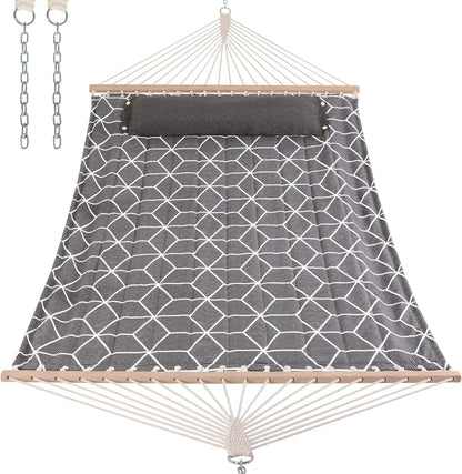ANOW Outdoor Hammock with Spreader Bars and Detachable Pillow, 2 Person Hammock, 450 LBS Weight Capacity, Gray Cube