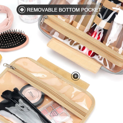 Travel Hanging Toiletry Bag for Women and Men, with 8 Leak Proofing Silicone Bottle Covers, Waterproof Makeup Accessories, Cosmetic Essentials, Cruise Ship Toiletries Bag with Jewelry Organizer, Pink