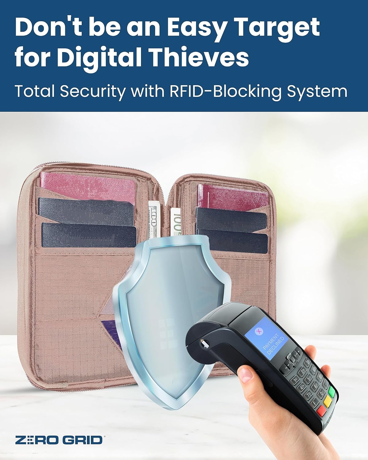 Passport Holder Family up to 6 Passports, Large Passport Wallet and Premium Travel Document Holder Organizer with RFID Anti-Theft Blocking - 7 Bonus RFID Blocking Sleeves - Rose