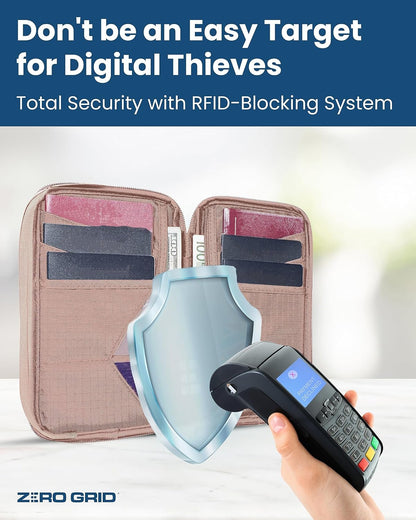 Passport Holder Family up to 6 Passports, Large Passport Wallet and Premium Travel Document Holder Organizer with RFID Anti-Theft Blocking - 7 Bonus RFID Blocking Sleeves - Rose