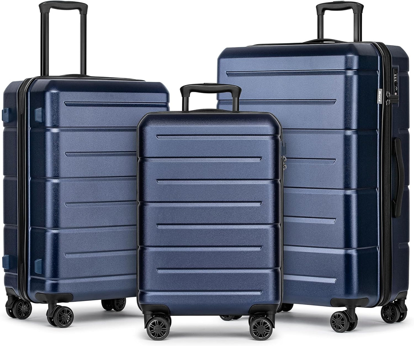 KYME Luggage Sets 3 Piece Hardshell 22in/26in/30in Suitcases with Spinner Wheels Hardside Suitcase Sets with TSA Lock Travel Rolling Luggage Set for Women Men Navy
