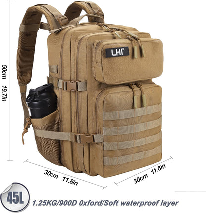 LHI Military Tactical Backpack for Men and Women 45L Army 3 Days Assault Pack Bag Large Rucksack with Molle System