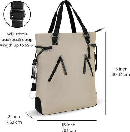 Sherpani Tempest, Anti Theft Convertible Backpack Tote, 14L Travel Backpack, Travel Gifts for Women, Handbags, RFID Protection, Metal Hardware, Fits 15” Laptop (No Sleeve) (Straw)
