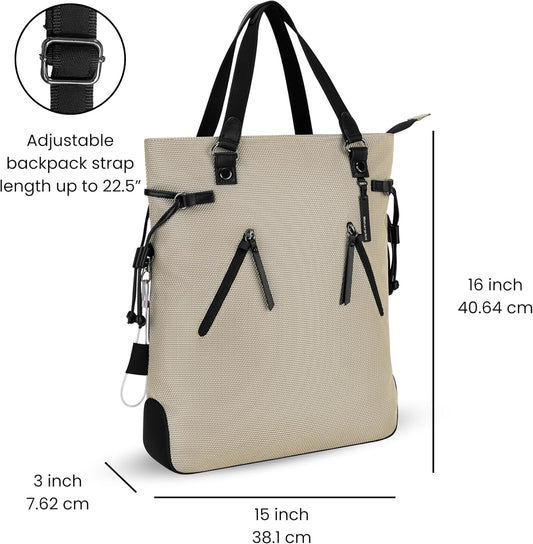 Sherpani Tempest, Anti Theft Convertible Backpack Tote, 14L Travel Backpack, Travel Gifts for Women, Handbags, RFID Protection, Metal Hardware, Fits 15” Laptop (No Sleeve) (Straw)