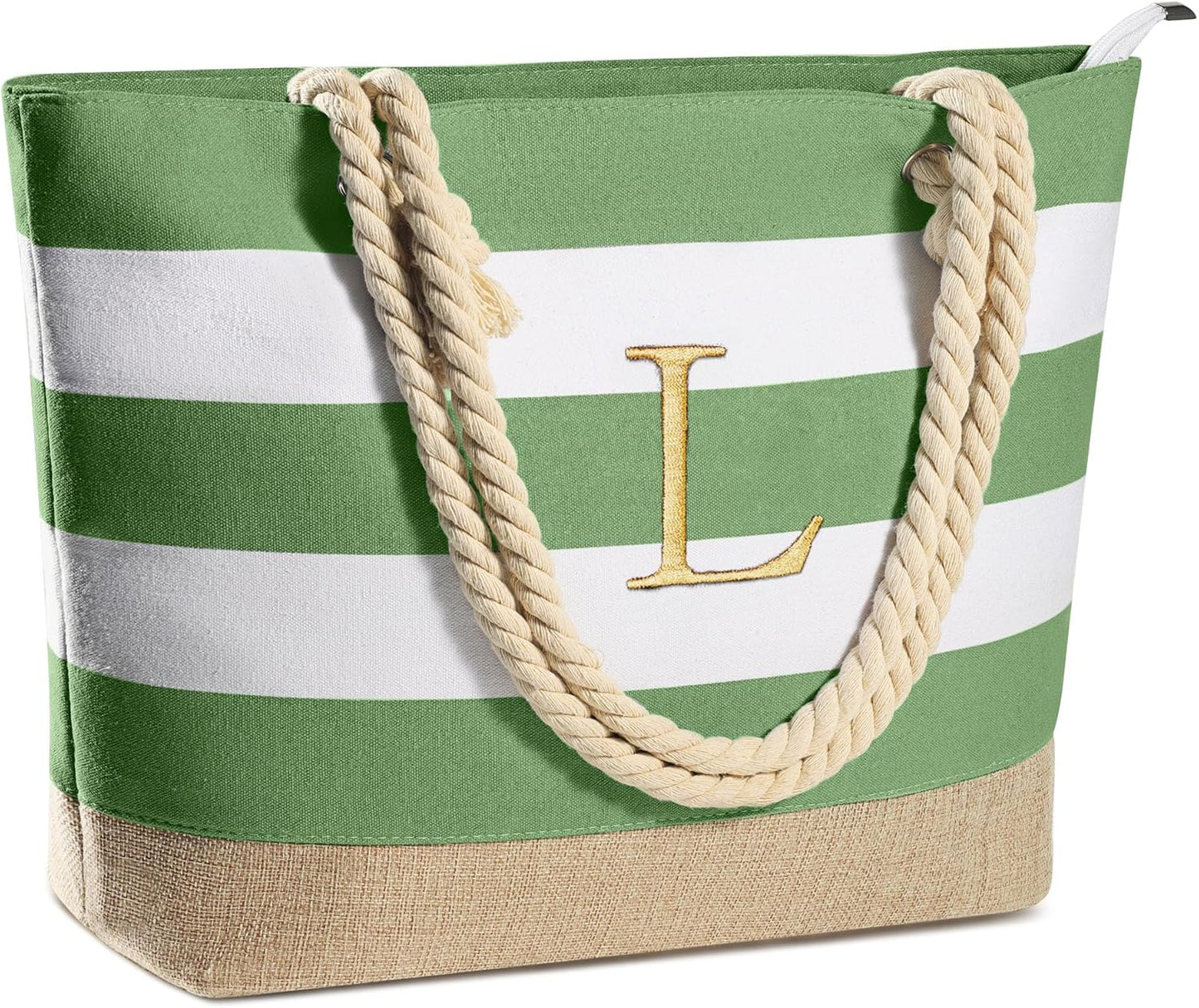 YOOLIFE Initial Canvas Waterproof Beach Tote Bag Zipper Personalized Gifts for Women Her Birthday Travel Beach Essential