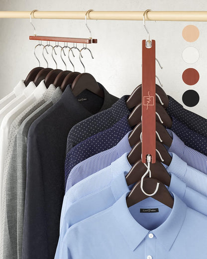 MORALVE Space Saving Hangers for Closet – 4 Pack European Beechwood 6-Tier Shirt Organizer with 360° Swivel Hook – Collapsible Clothes Hanger for Closet Organization (Hangers Not Included)