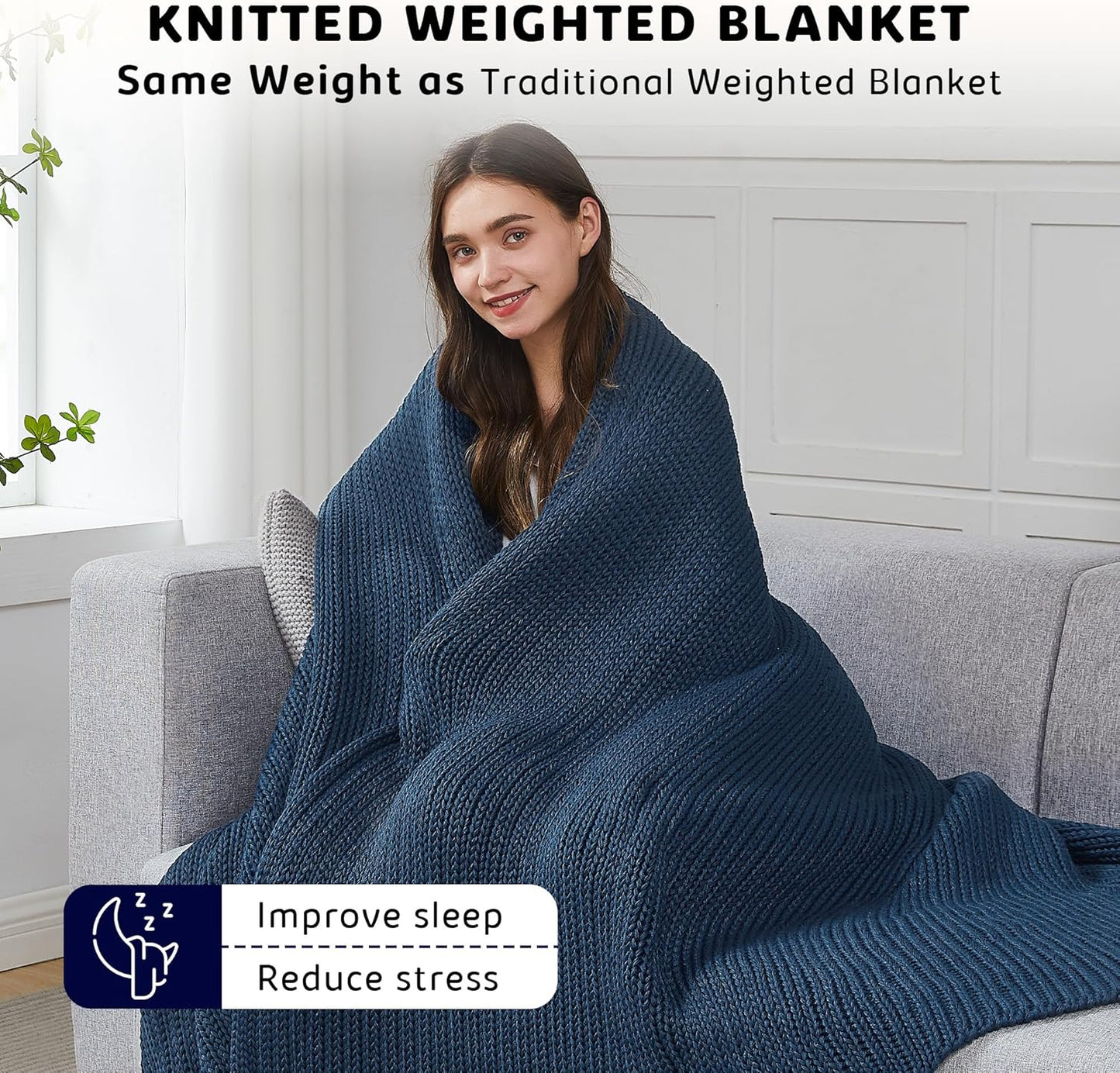 L'AGRATY Knitted Weighted Blanket - 50"x60" 7lbs Cooling Chunky Knit Heavy Blanket for Adults Braided Crochet Throw Thick Cable Yarn Knit Decorative No Beads Evenly Weighted Machine Washable