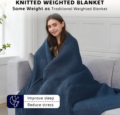 L'AGRATY Knitted Weighted Blanket - 60"x80" 15lbs Cooling Chunky Knit Heavy Blanket for Adults Braided Crochet Throw Thick Cable Yarn Knit Decorative No Beads Evenly Weighted Machine Washable