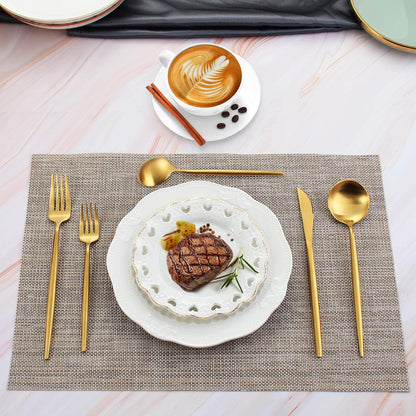 60-Piece Stainless Steel Flatware Set - Matte Gold, Dishwasher Safe, Includes Knives, Spoons, Forks, Satin Finish