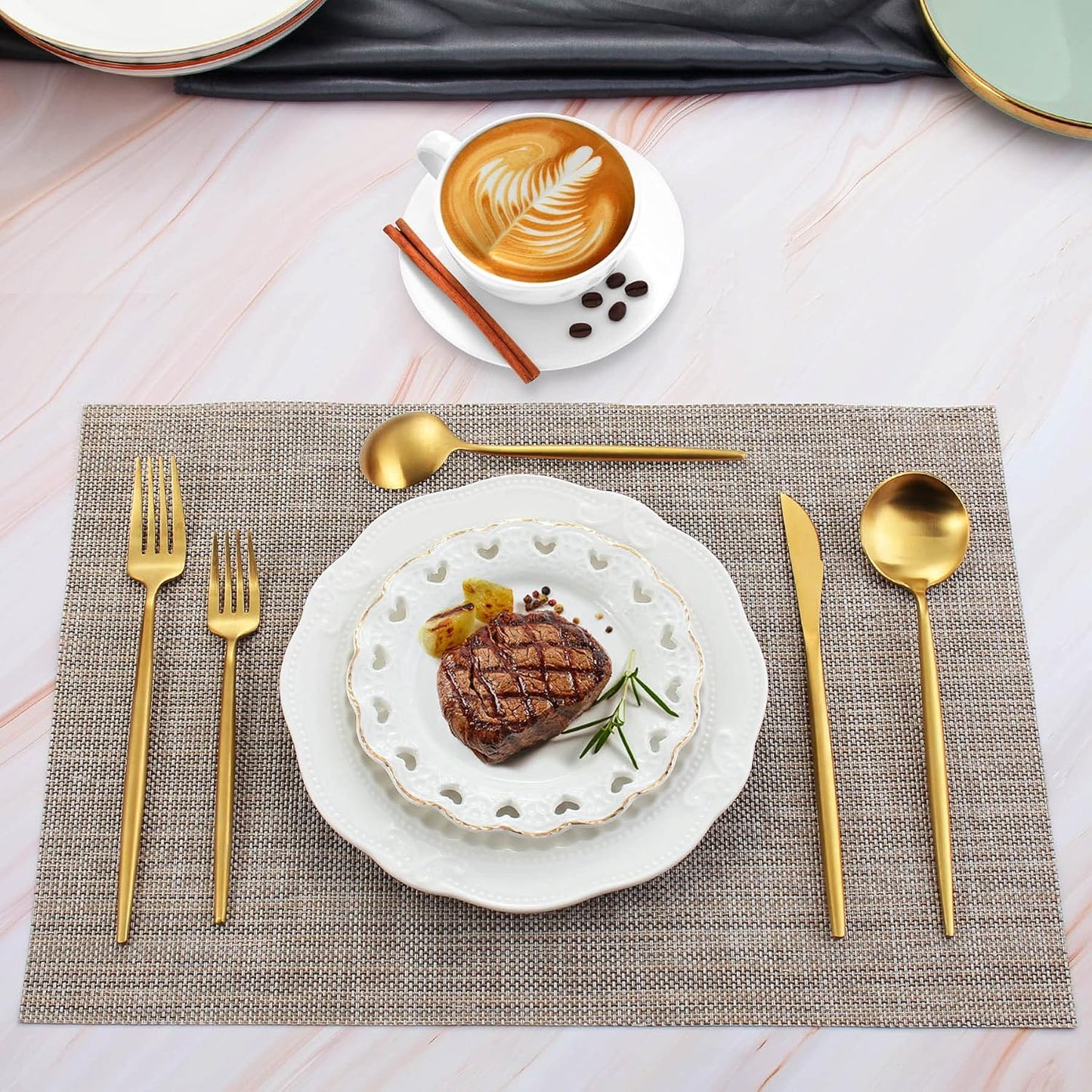 Matte Gold Silverware Set for 4, IBIILII JEFF 20 Pieces Stainless Steel Flatware Set，Kitchen Utensil Set, Tableware Cutlery Set, Knife Spoons And Forks Set, Satin Finished Polished & Dishwasher Safe