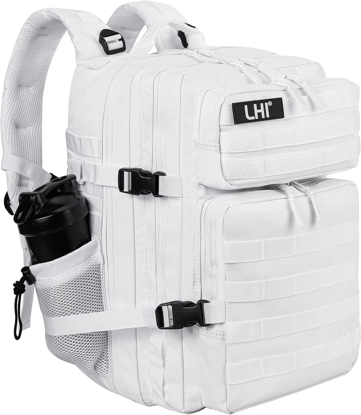 LHI Military Tactical Backpack for Men and Women 45L Army 3 Days Assault Pack Bag Large Rucksack with Molle System - White