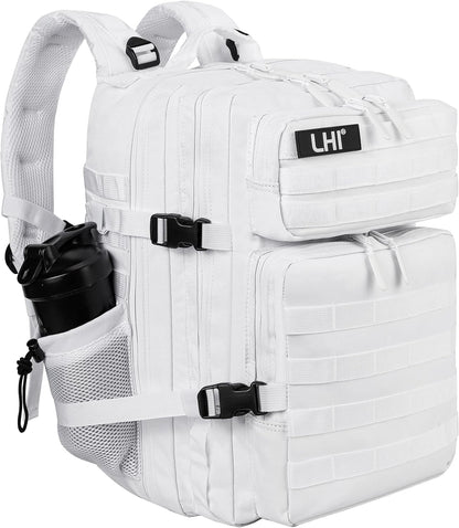 LHI Military Tactical Backpack for Men and Women 45L Army 3 Days Assault Pack Bag Large Rucksack with Molle System - White
