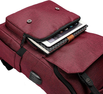 YALUNDISI Vintage Backpack Travel Laptop Backpack with usb Charging Port for Women & Men College Backpack Fits 15.6 Inch Laptop Red