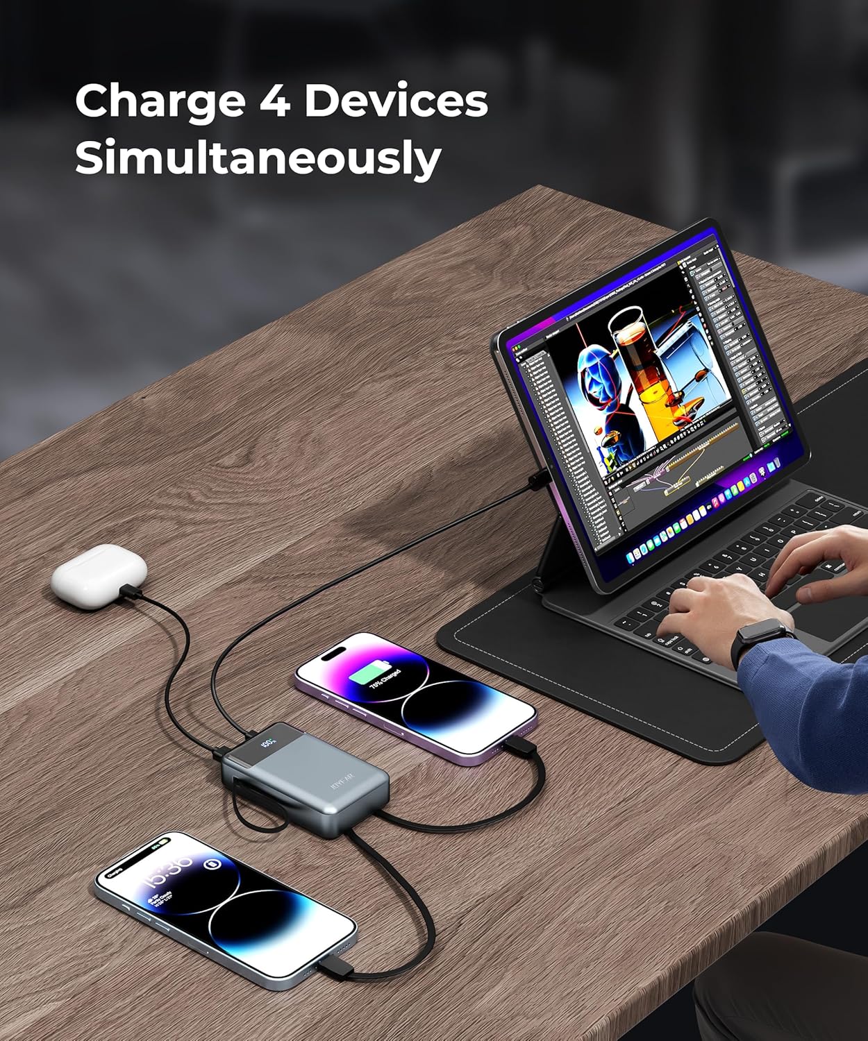 Portable-Charger-Power-Bank Travel Essentials Battery Pack USB C 30000mAh Built in Cable 22.5W Phone Fast Charging Powerbank Compatible with iPhone 16 15 14 13 12 11 iPad Samsung Google Xiaomi