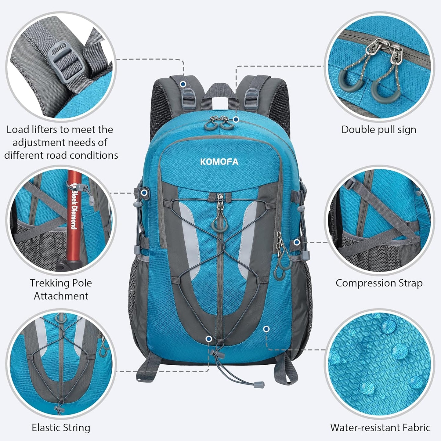 Hiking Backpack 30L Lightweight Travel Daypack Small Day Pack for Men Women Outdoor Camping Backpacking, Blue