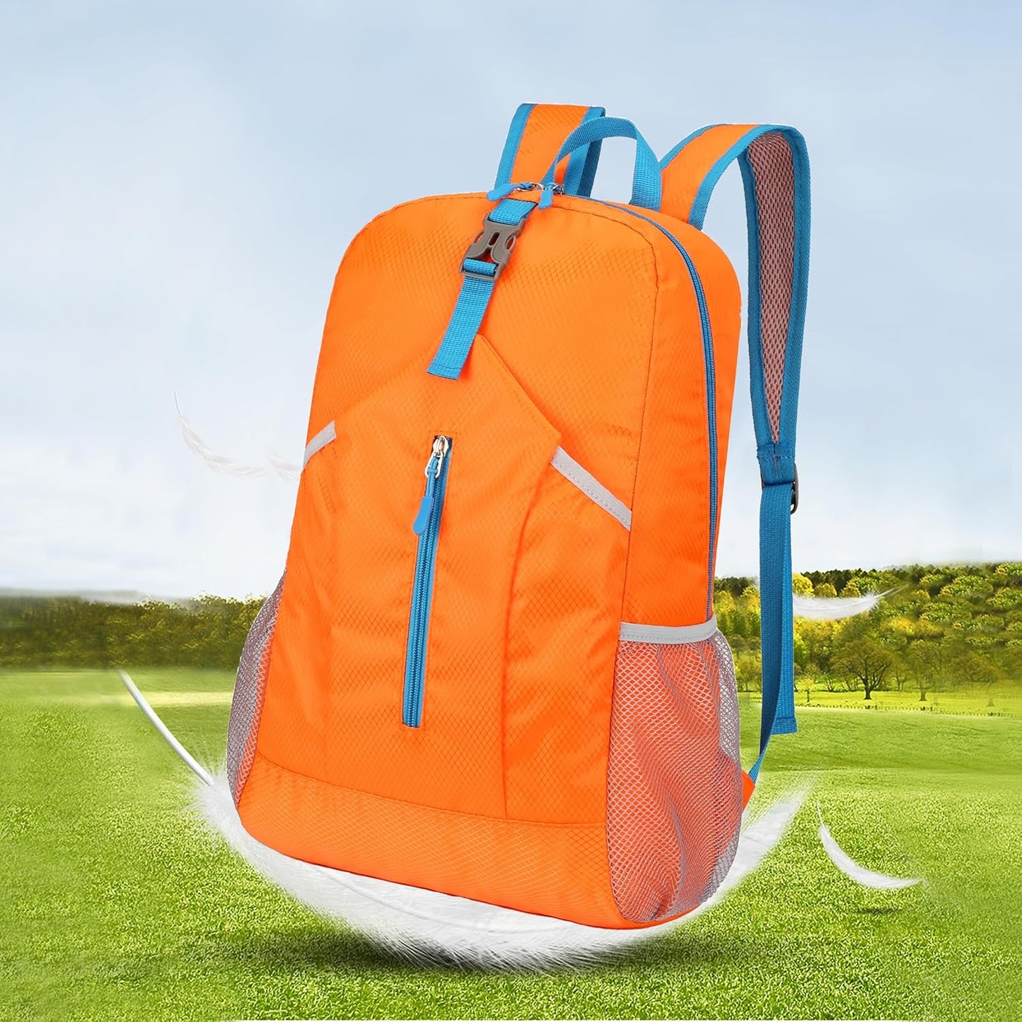 25L Hiking Backpack Foldable Sports Daypack Camping Collapsible Bag Water Repellent Lightweight Travel Men Women (Orange)
