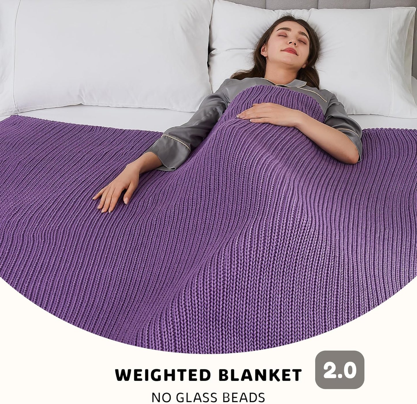 L'AGRATY Knitted Weighted Blanket - 48"x72" 20lbs Cooling Chunky Knit Heavy Blanket for Adults Braided Crochet Throw Thick Cable Yarn Knit Decorative No Beads Evenly Weighted Machine Washable