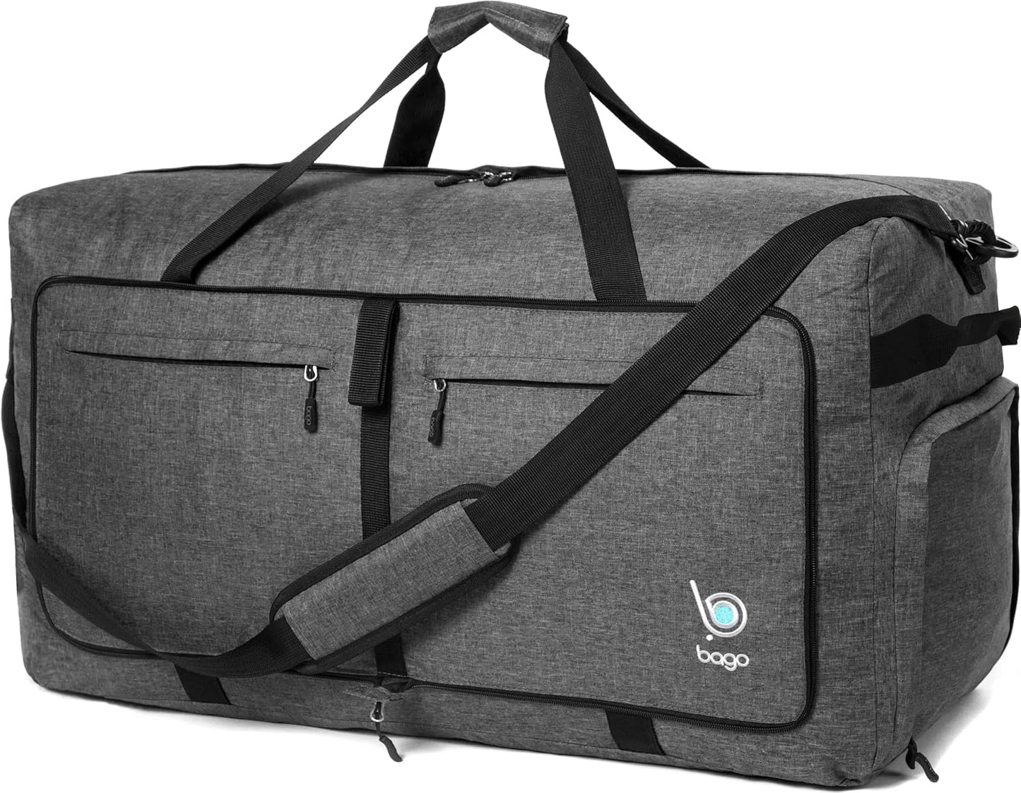 Bago Big XXL Foldable Duffel Bags for Traveling Women & Men - 140L Packable Duffle Bag for Travel with Shoe Compartment - Water Repellant, Heavy Duty, Lightweight Folding & Collapsible (SnowBlack)