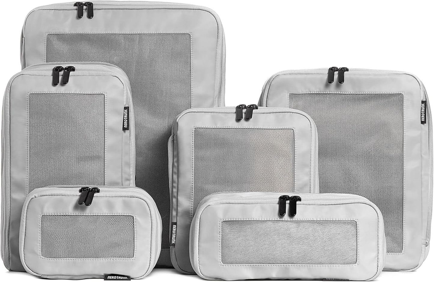 Compression Packing Cubes for Travel - Luggage Organizer Bags - Double Zipper Packing Cubes for Suitcases (6-Pack, Light Grey)