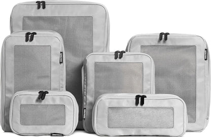 Compression Packing Cubes for Travel - Luggage Organizer Bags - Double Zipper Packing Cubes for Suitcases (6-Pack, Light Grey)