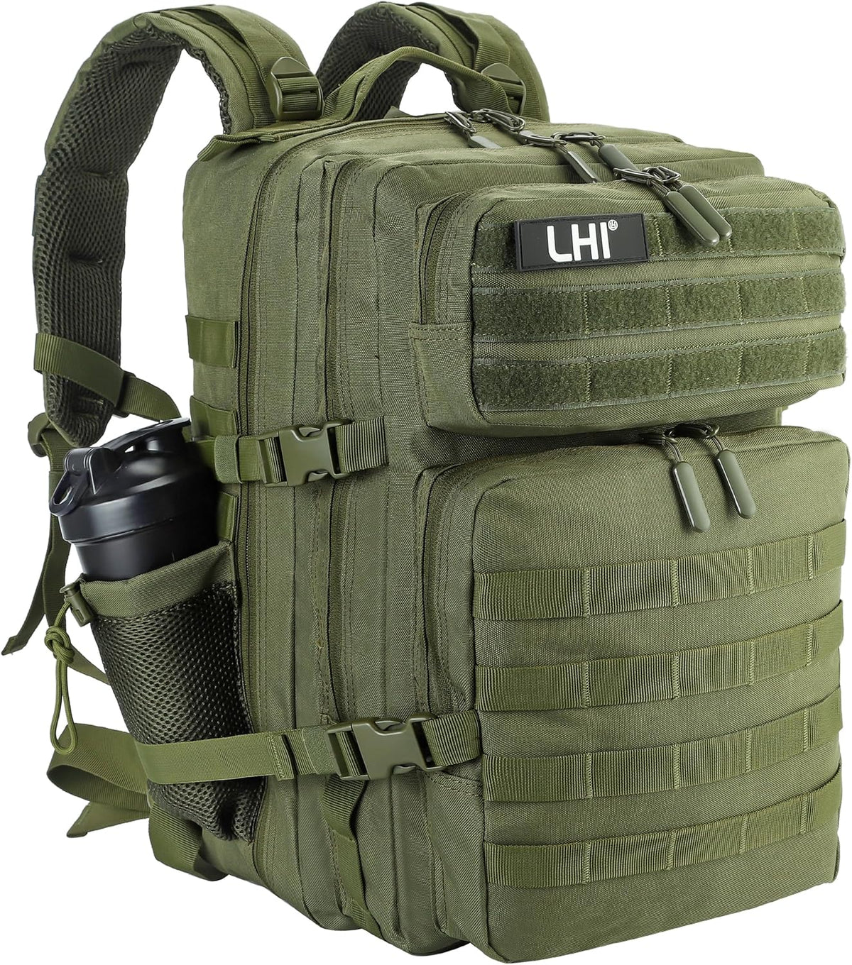 LHI Military Tactical Backpack for Men and Women 45L Army 3 Days Assault Pack Bag Large Rucksack with Molle System - Green