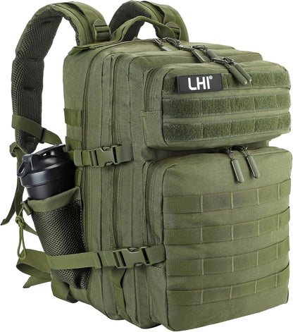 LHI Military Tactical Backpack for Men and Women 45L Army 3 Days Assault Pack Bag Large Rucksack with Molle System - Green
