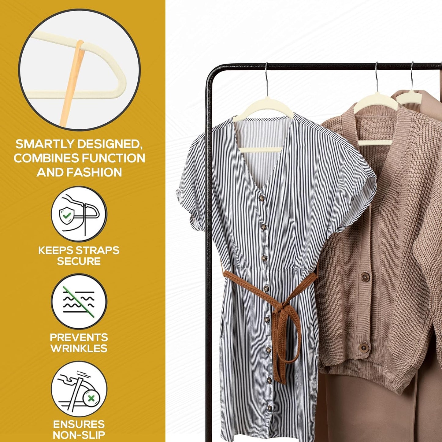 Premium Ivory Velvet Hangers 30 Pack – Space Saving Felt Hanger, Non Slip Clothes Hangers for Closet, Heavy Duty Hanger for Coats, Shirts & Pants, 360° Swivel Hook, Hold Up to 10lbs