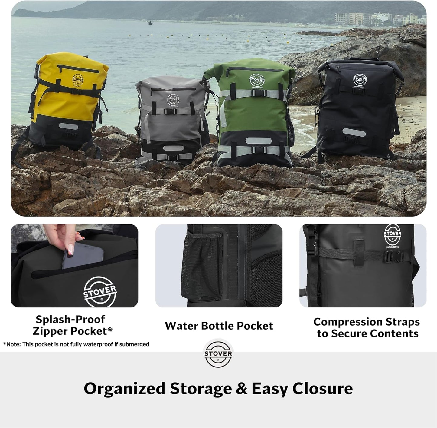 STOVER 5/10/25/30/40/55L Waterproof Backpack- Floating Dry Bag for Kayaking, Travel, Beach, Hiking, & Camping, Men/Women