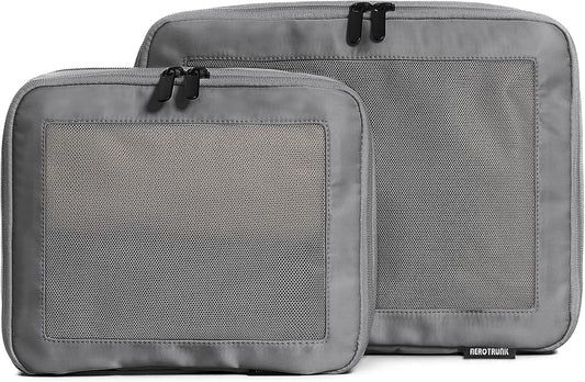 Compression Packing Cubes for Travel - Luggage Organizer Bags - Double Zipper Packing Cubes for Suitcases (2-Pack, Dark Grey)