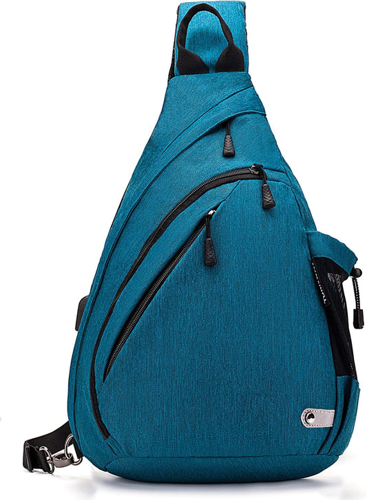 Water-Proof Sling bag/Crossbody Backpack/Shoulder Bag with USB Charging Port for Travel, Hiking, Cycling, Camping