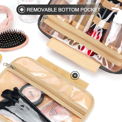 Travel Hanging Toiletry Bag for Women, Cruise Ship Essentials, with Jewelry Organizer, Medium Makeup Dopp Kit, Waterproof Cosmetic Bags, Toiletries Kit Set Accessories with Trolley Belt, Black