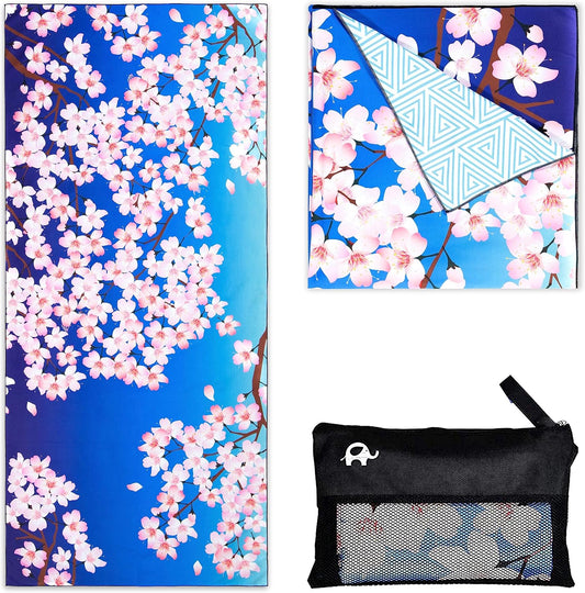 Elite Trend Quick Dry Towel Extra Large 78x35 Inch - Microfiber Beach Towel - Perfect for Beach, Travel, Swimming, Pool, Yoga, Hiking, Camping - Lightweight, Fast Drying, Compact for Adults (Sakura)
