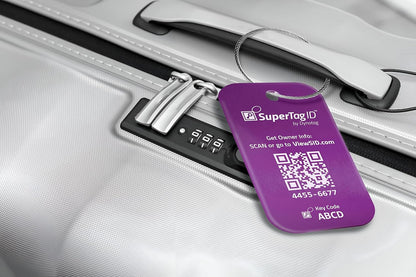 Dynotag® Sentry Series Solid Metal Web Enabled Smart Luggage Tag ID + Steel Loop, Anodized Aluminum with DynoIQ™ & Lifetime Recovery Service (Imperial Purple)
