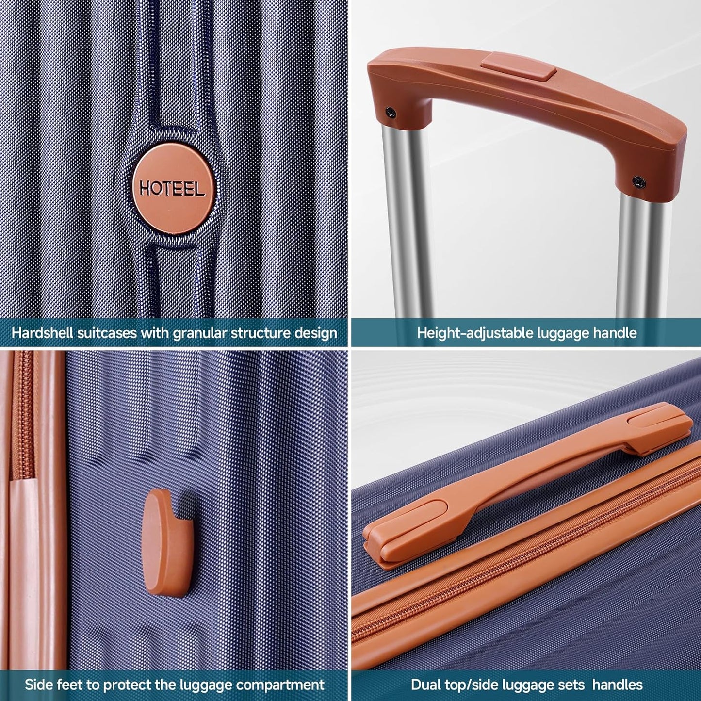 Hoteel Luggage 6-piece Set, 360° Universal Suitcases with Wheels Hard Shell Suitcase with TSA Lock, Including Waterproof Luggage Bag, Travel Maletas for Men and Women,Blue(16/20/24/28Inch)