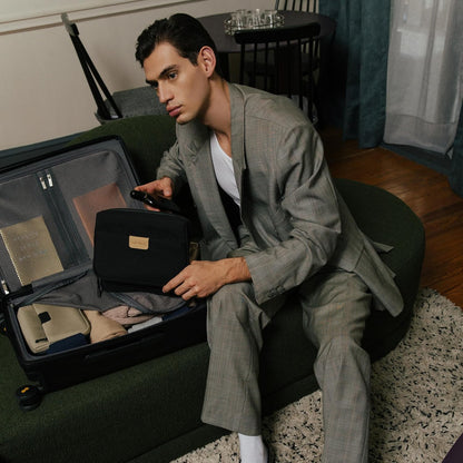 LEVEL8 Travel Toiletry Bag for Men Women, Water Repellent Shaving Bag for Toiletries Accessories, Storage Bags with Divider and Handle, Small/Black