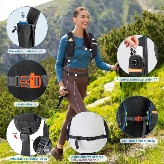 FIORETTO 20L Hiking Backpack for Women Men Mini Packable Backpack Lightweight Small Daypack for Camping Travel Outdoor, Black