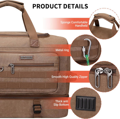 WITZMAN Duffle Bag for Men 50L Canvas Weekender Overnight Bag with Toiletry Bag Sets Travel Duffel Bag Shoes Compartment（A8010-2 Brown）