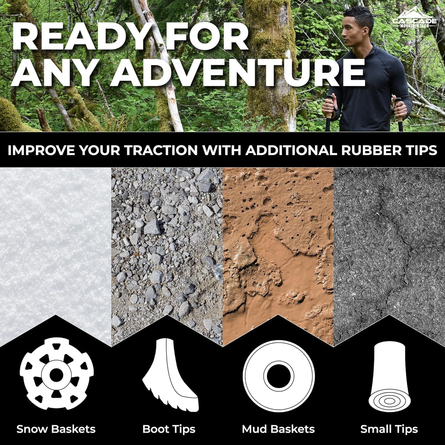 Cascade Mountain Tech Lightweight Aircraft-Grade Aluminum Trekking Poles with Extended Down Grip Plus Tip Kit