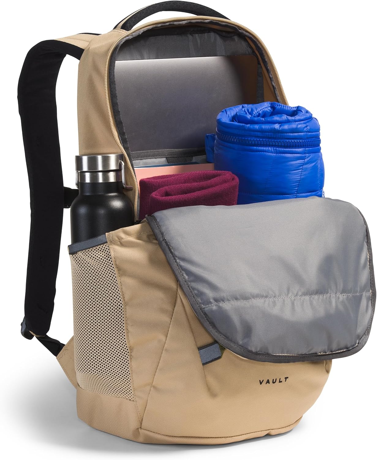 THE NORTH FACE Vault Everyday Laptop Backpack | Commuter Travel Bag with Water-Repellent Finish, Spacious Main Compartment, Khaki Stone/TNF Black, One Size