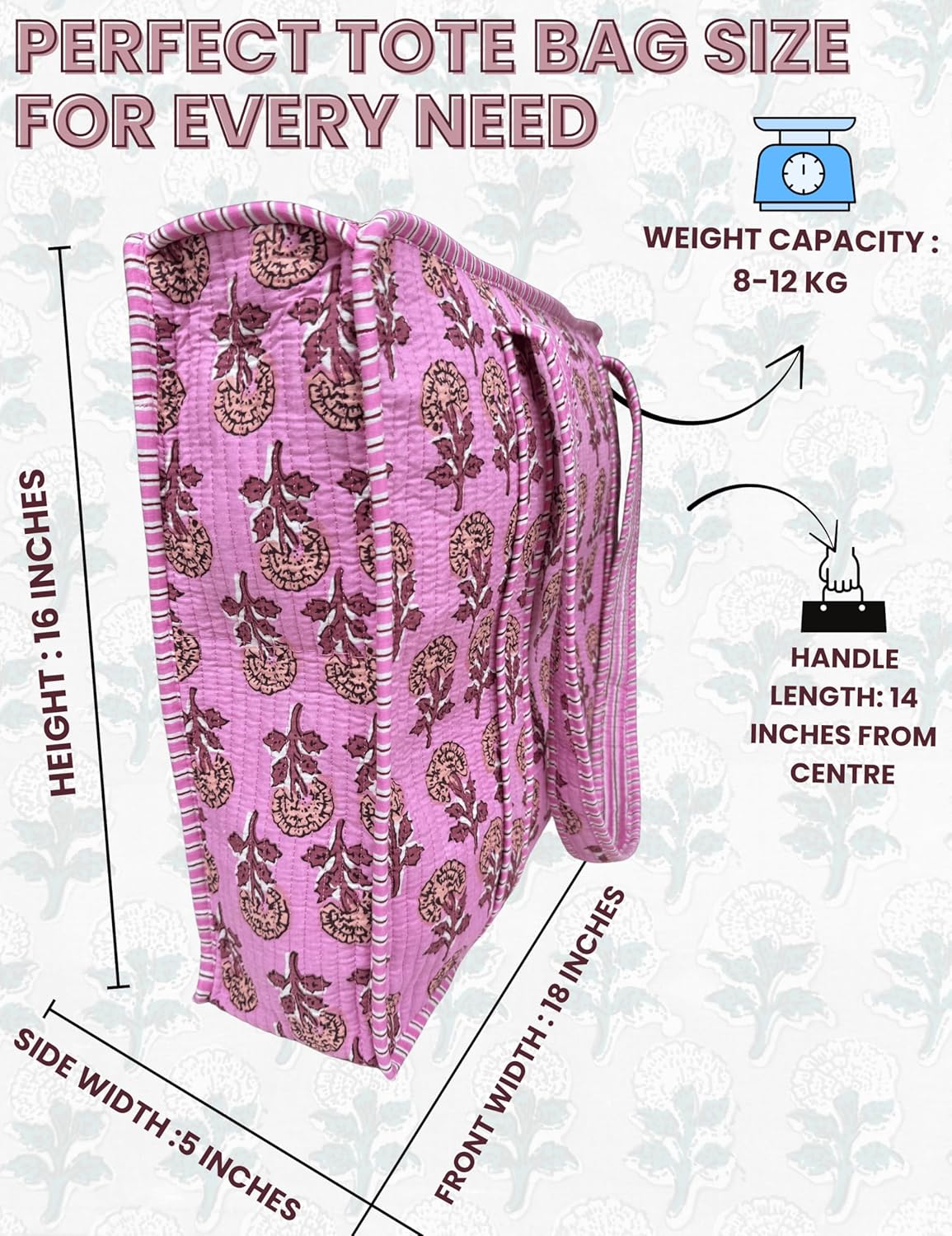 Cotton Quilted Tote Bag for Women – Large Beach & Travel Tote with Zipper, Reusable Grocery Bag