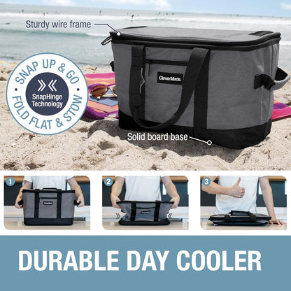 CleverMade Collapsible Insulated Cooler Bag – Leakproof Soft Folding Cooler for Beach, Travel, Car