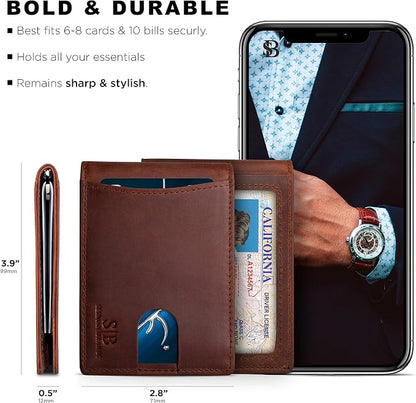 SERMAN BRANDS RFID Blocking Slim Bifold Genuine Leather Minimalist Front Pocket - Image 5