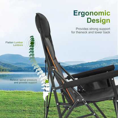 ALPHA CAMP Oversized Folding Camping Chairs for Adults High Backrest Heavy Duty Lawn Chairs Support 500 LBS Portable Camp Chairs with Cup Holders Large Side Pocket Outdoor Chair 2 Pack