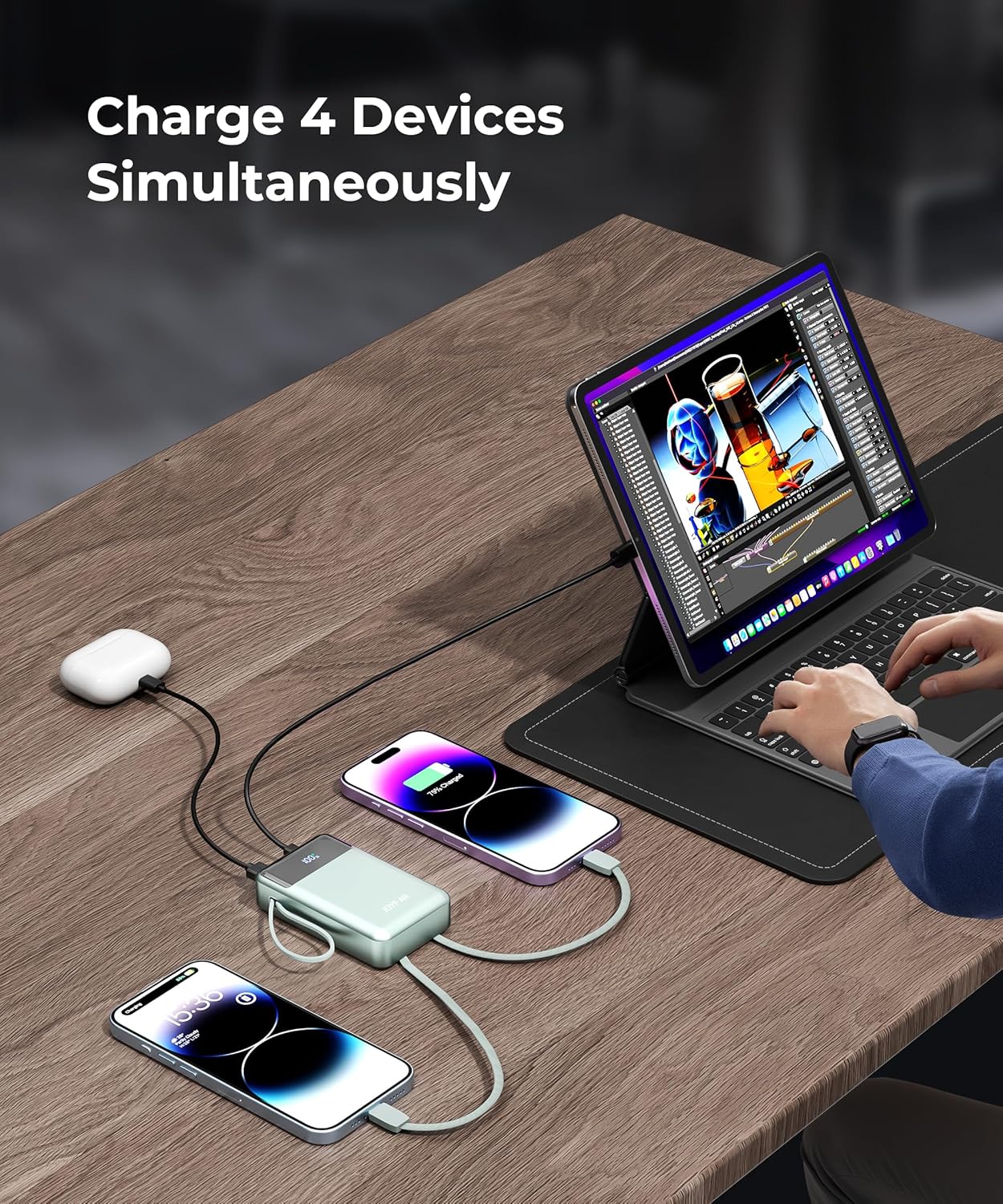 Portable-Charger-Power-Bank Travel Essentials Battery Pack USB C 30000mAh Built in Cable 22.5W Phone Fast Charging Powerbank Compatible with iPhone 16 15 14 13 12 11 iPad Samsung Google (Green)