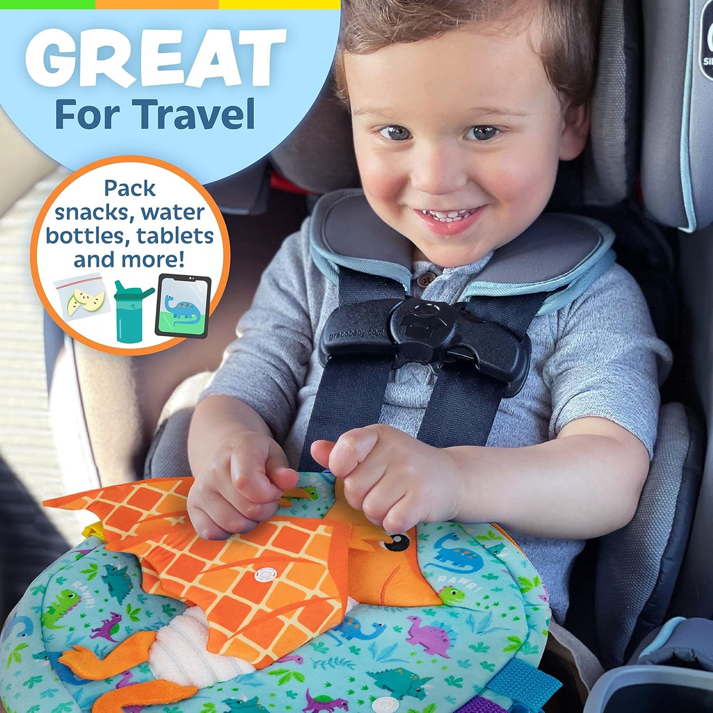 Buckle Toys Breezy Pterodactyl Dinosaur Toddler Backpack with Buckles & Toddler Learning Activities and Sensory Toys for Toddlers 1-3, Travel Essentials Road Trip Activities for Fine Motor Skills